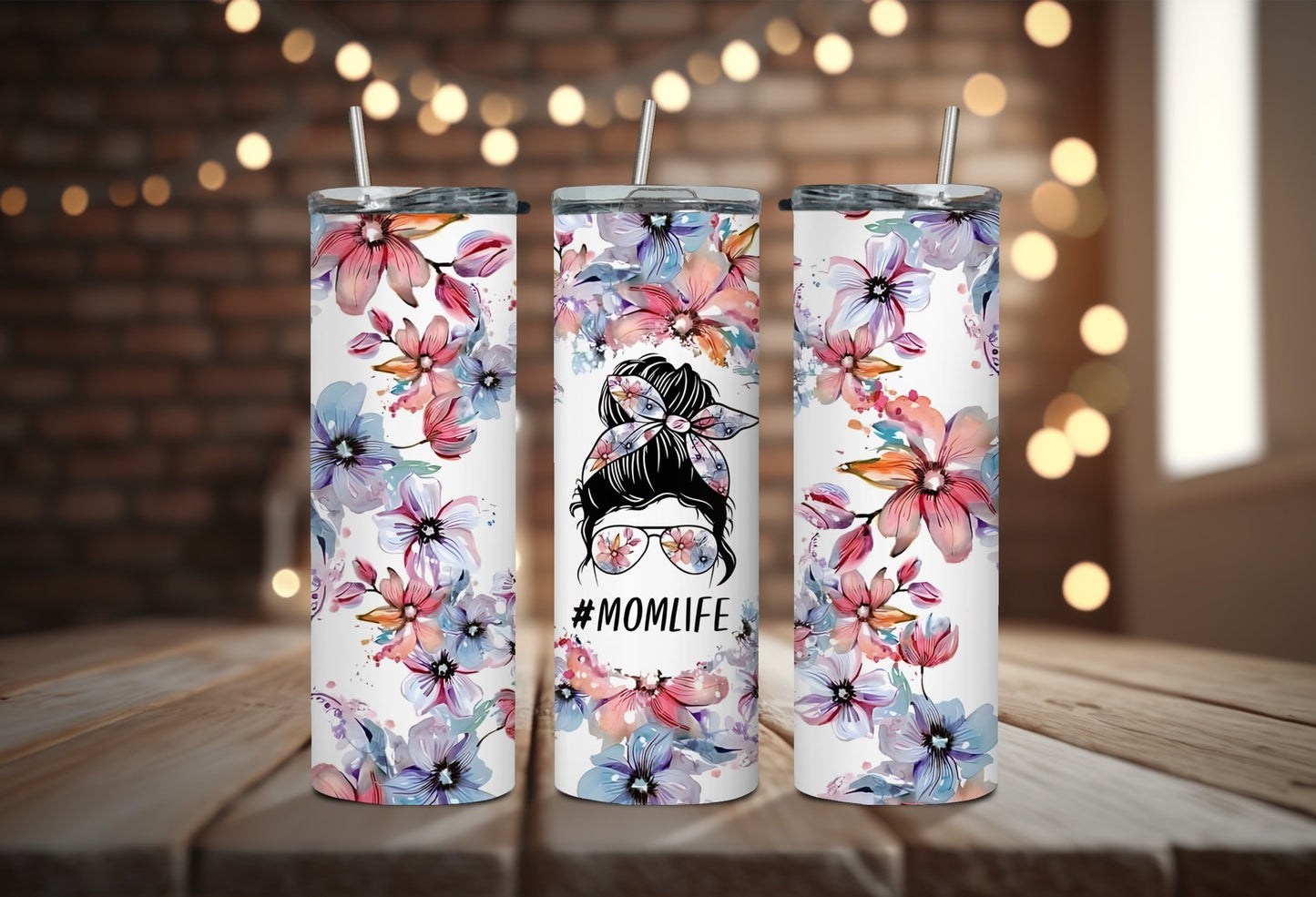 Water Color Flower Mom Life 20oz