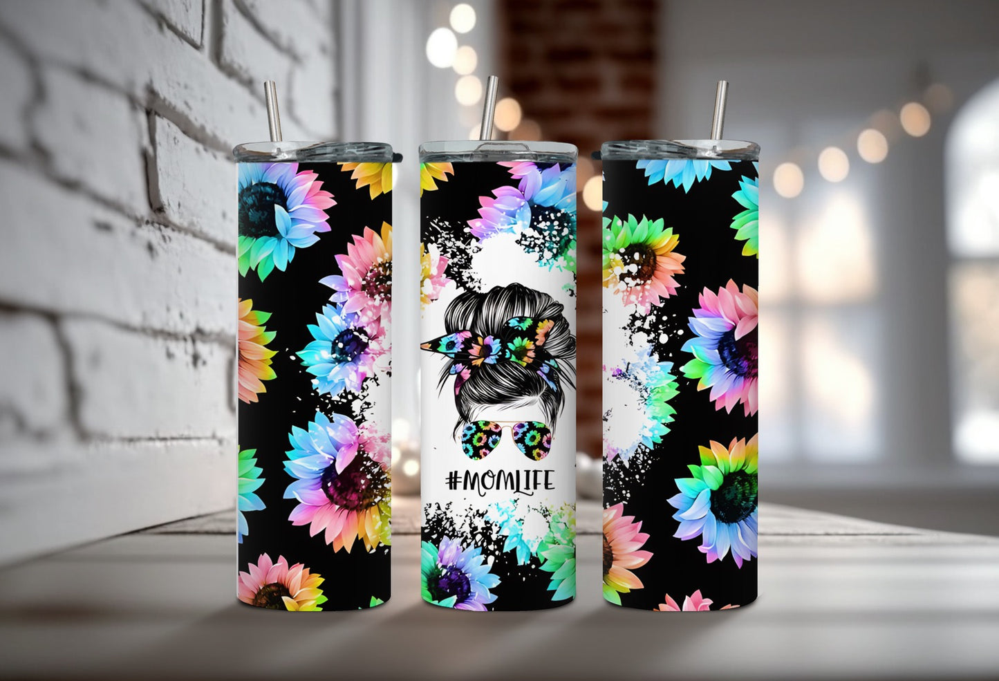 Rainbow Sunflower Mom Life 20oz